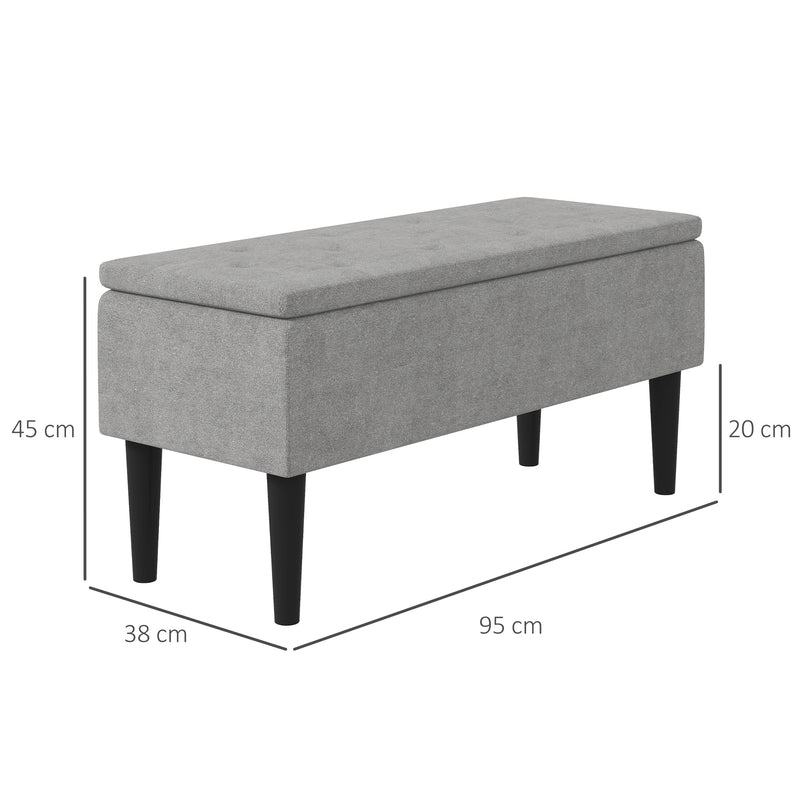 15" Modern Ottoman Storage Box with Wooden Legs, 47L Storage Ottoman Holds up to 120KG, for Living Room, Bedroom, Grey