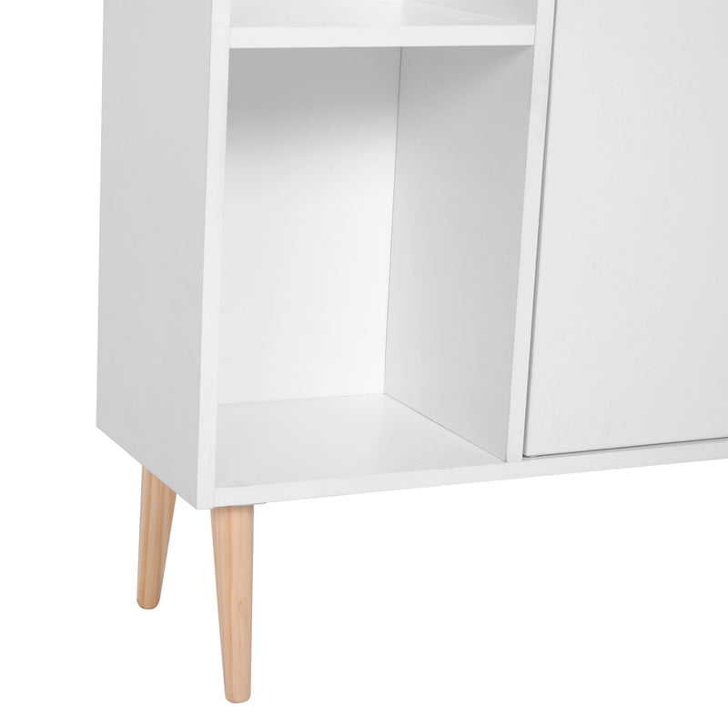 Open Bookcase Storage Cabinet Shelves Unit Free Standing w/ Two Doors Wooden Display White