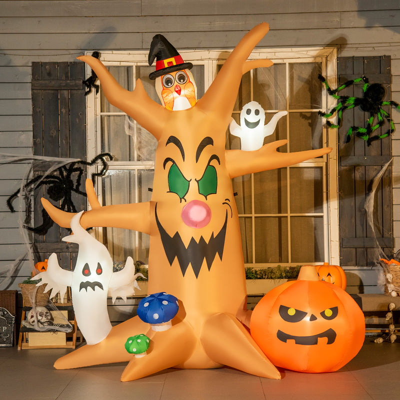 8ft Inflatable Halloween Haunted Tree with Jack-o-lantern, Ghosts and Owl Blow-Up Outdoor LED Display