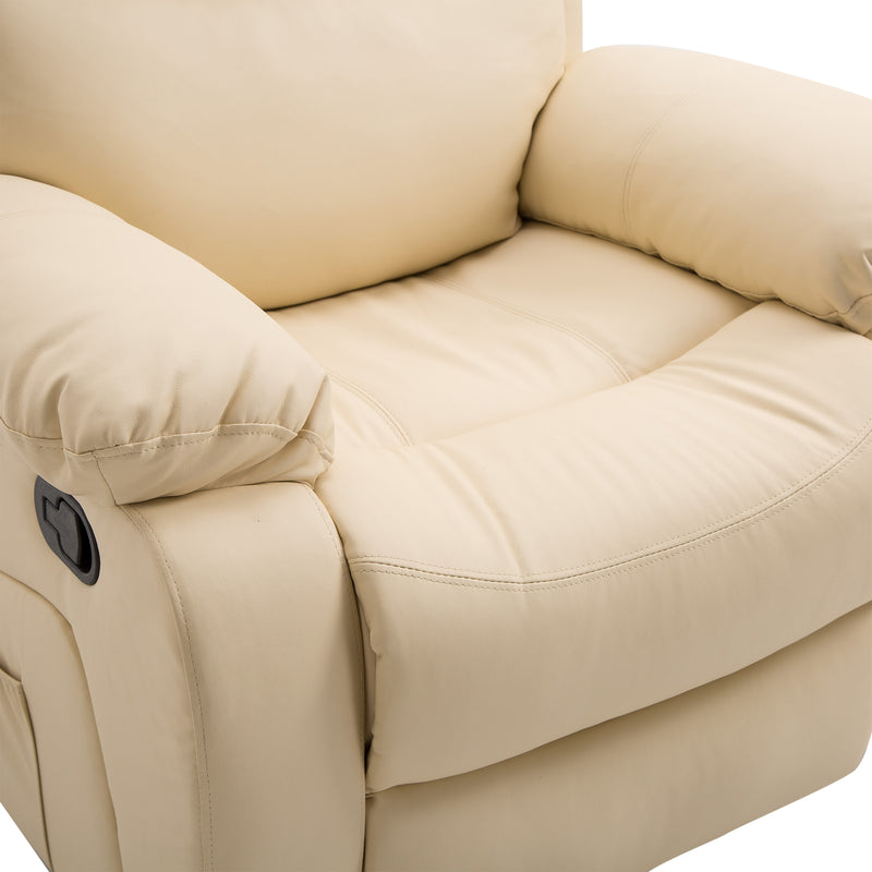 PU Leather Reclining Chair with 8 Massage Points and Heat, Manual Recliner with Swivel Base, Footrest and Remote, Beige