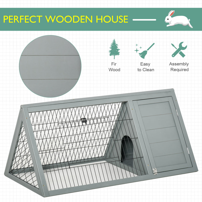 Wooden Rabbit Cage Small Animal Hutch w/ Outside Area - Grey