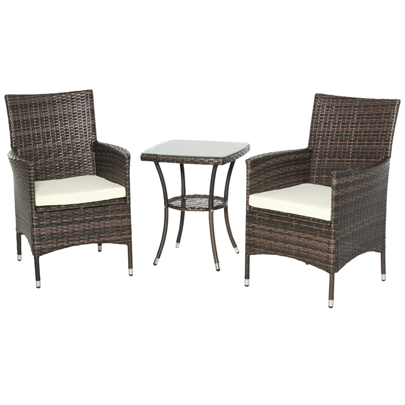 Garden Outdoor Rattan Furniture Bistro Set 3 PCs Patio Weave Companion Chair Table Set Conservatory (Brown)