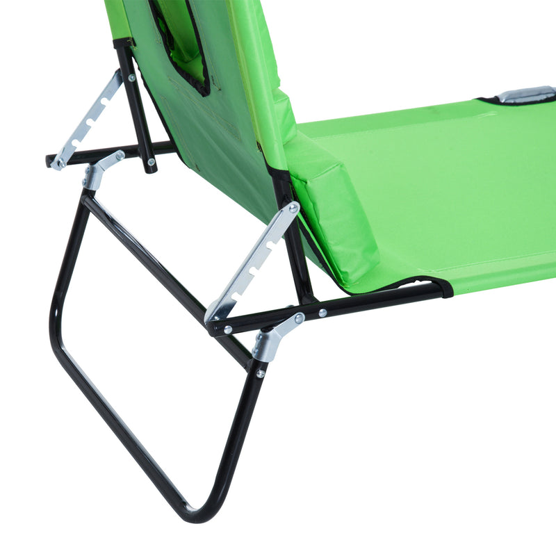 Sun Lounger Foldable Reclining Chair with Pillow and Reading Hole Garden Beach Outdoor Recliner Adjustable Green