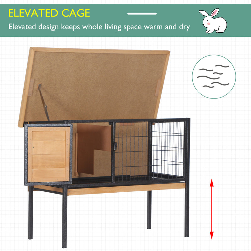 Wooden Guinea Pigs Hutches Elevated Pet House Bunny Cage with Slide-Out Tray Lockable Door Outdoor Openable Roof 91.5 x 45 x 70cm Natural Wood