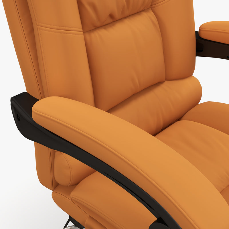 Vibration Massage Office Chair with Heat, PU Leather Computer Chair with Footrest, Armrest, Reclining Back, Light Brown