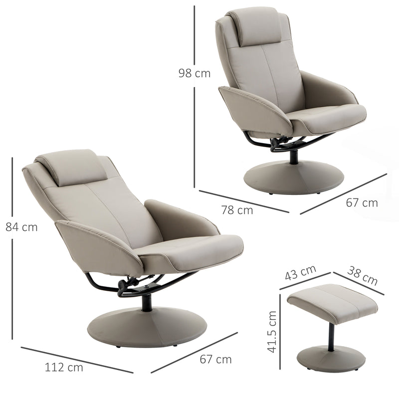 Adjustable PU Leather Recliner Swivel Executive Reclining Chair High Back Armchair Lounge Seat with Footrest Stool