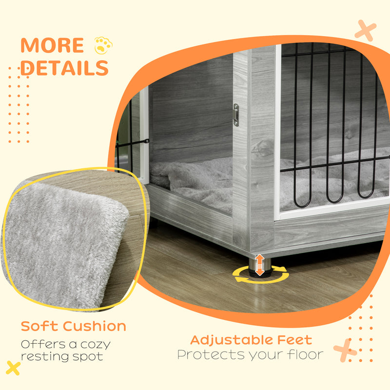 Dog Crate Furniture Side End Table with Soft Washable Cushion, Indoor Dog Kennel with Wire Mesh, Large Top, for Medium and Large Dogs