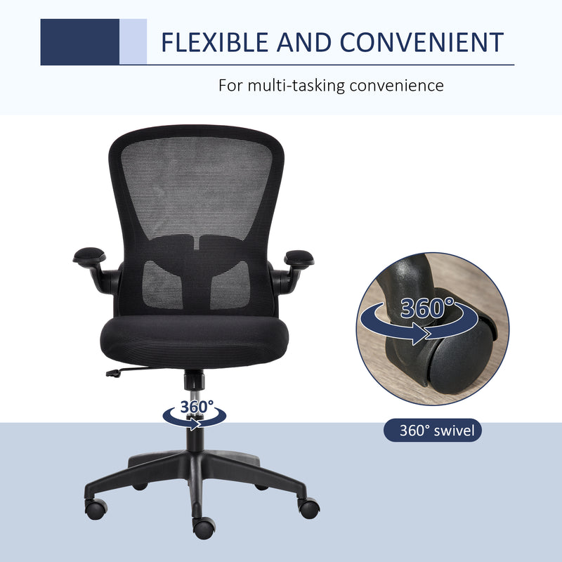 Mesh Office Chair Swivel Task Desk Chair for Home with Lumbar Back Support, Adjustable Height, Flip-Up Arm, Black