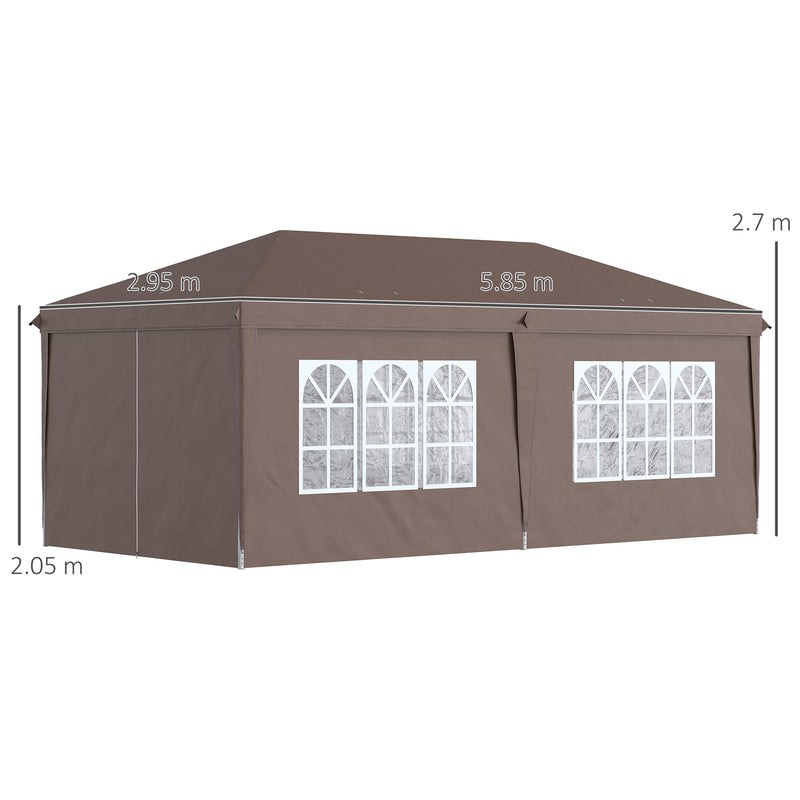 3 x 6 m Pop Up Gazebo with Sides and Windows, Height Adjustable Party Tent with Storage Bag for Garden, Camping, Event, Brown