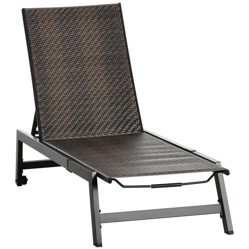 Outdoor PE Rattan Sun Loungers, Patio Wicker Chaise Lounge Chair with 5-Position Backrest, Wheels for Sun Room, Garden, Poolside, Brown