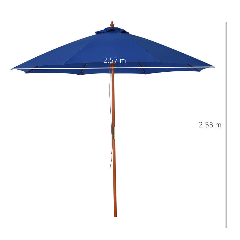 2.5m Wood Garden Parasol Sun Shade Patio Outdoor Market Umbrella Canopy with Top Vent, Blue