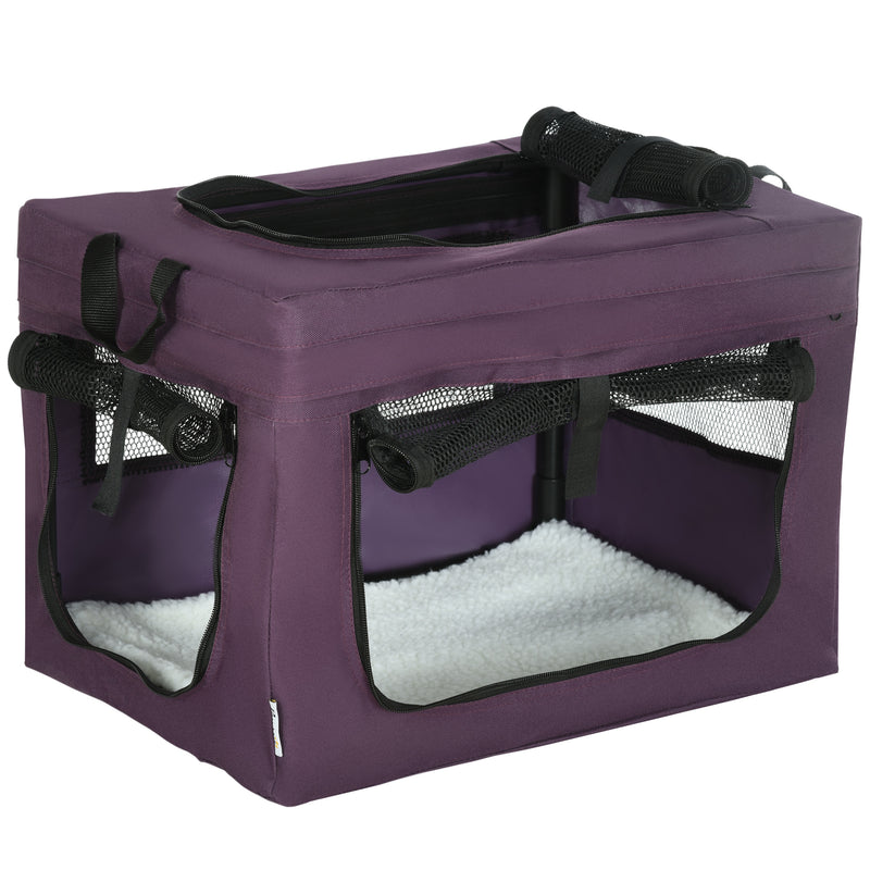 49cm Pet Carrier Portable Cat Carrier Foldable Dog Bag Pet Travel Bag w/ Cushion for Miniature Dogs, Purple