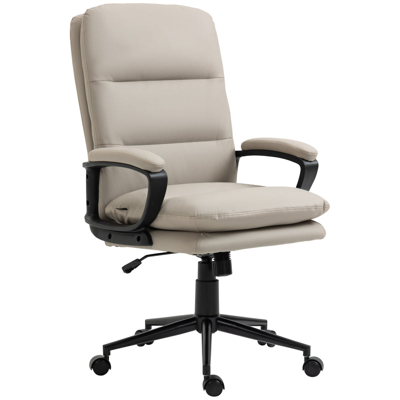 High Back Office Chair, PU Leather Desk Chair with Double-tier Padding, Arm, Swivel Wheels, Adjustable Height, Light Grey