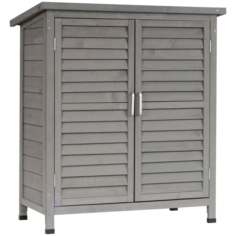 Garden Shed Wooden Garden Storage Shed 2 Door Unit Solid Fir Wood Garage Tool Organisation Cabinet, 87L x 46.5W x 96.5Hcm, Grey