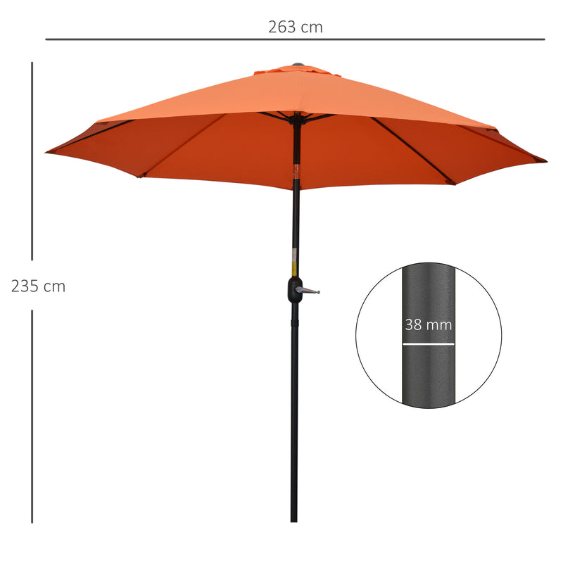 2.6M Patio Parasol Sun Umbrella, Tilt Shade Shelter Canopy with Crank 8 Ribs Aluminium Frame, Orange