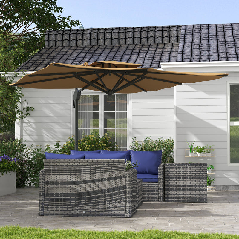 Garden Parasol, 3(m) Cantilever Parasol with Hydraulic Mechanism, Dual Vented Top, 8 Ribs, Cross Base, Khaki