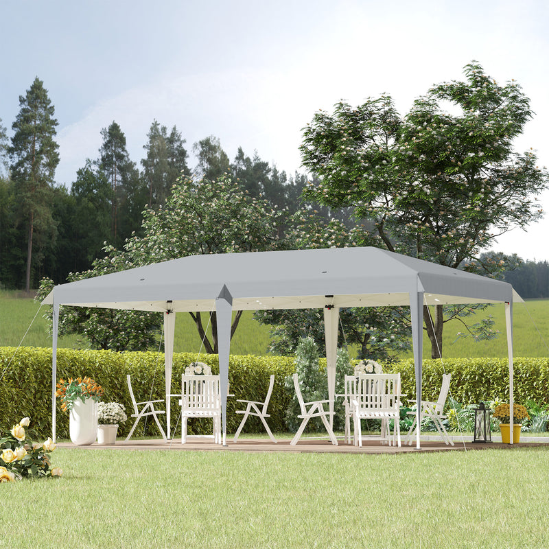 Pop Up Gazebo, Double Roof Foldable Canopy Tent, Wedding Awning Canopy w/ Carrying Bag, 6 m x 3 m x 2.65 m, Grey