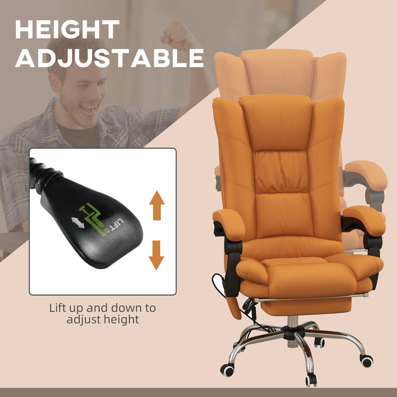 Vibration Massage Office Chair with Heat, PU Leather Computer Chair with Footrest, Armrest, Reclining Back, Light Brown