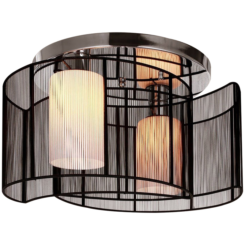 Metal Ceiling Light Chandelier, ?40x25H cm, Chrome/Fabric-Black