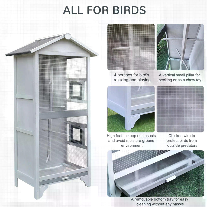 Wooden Outdoor Bird Cage, Featuring a Large Play House with Removable Bottom Tray 4 Perch