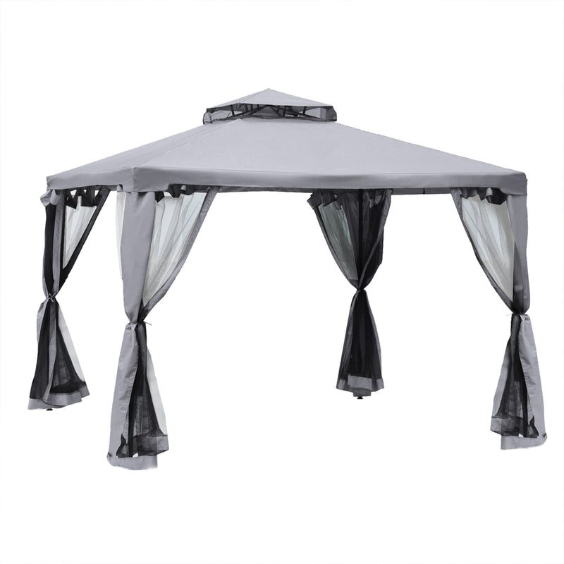 3 x 3 Meter Metal Gazebo Garden Outdoor 2-tier Roof Marquee Party Tent Canopy Pavillion Patio Shelter with Netting - Grey