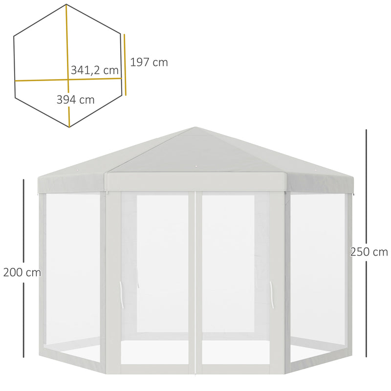 Netting Gazebo Hexagon Tent Patio Canopy Outdoor Shelter Party Activities Shade Resistant (Creamy White)