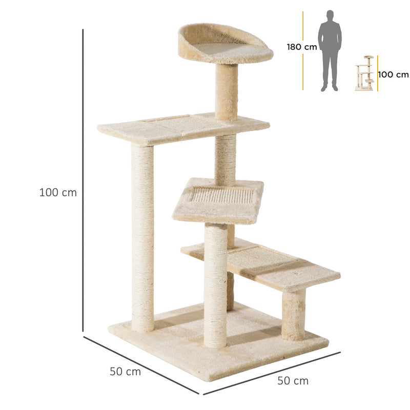 Cat Tree Kitten Scratch Scratching Scratcher Sisal Post Climbing Tower Activity Centre Beige