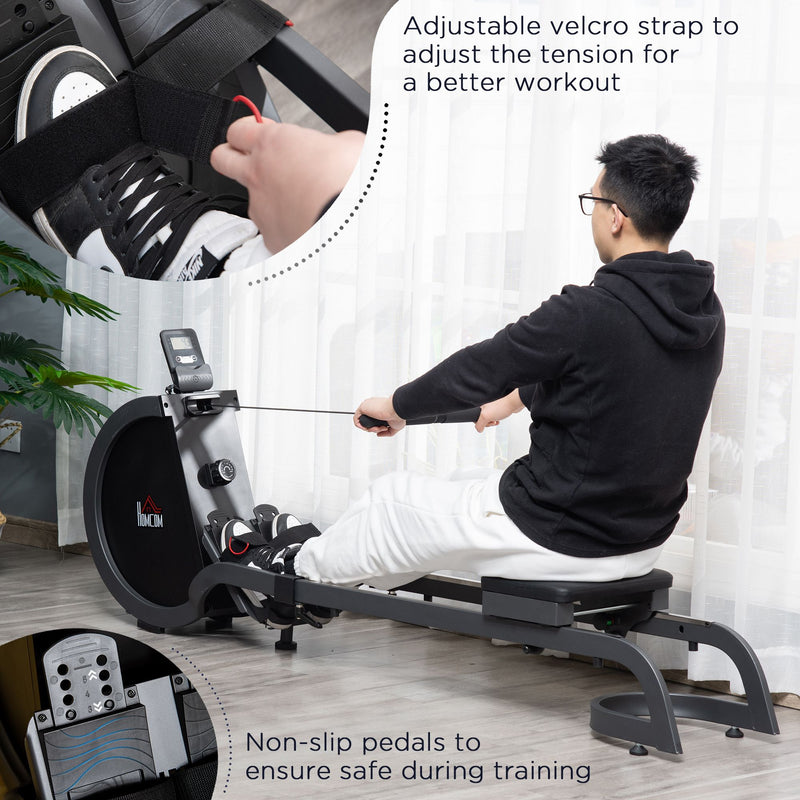Rowing Machine with 16 Level Adjustable Resistances Magnetic Foldable Rower w/ 2 Aluminium Slide Rails, Digital Monitor for Home Use, Gym