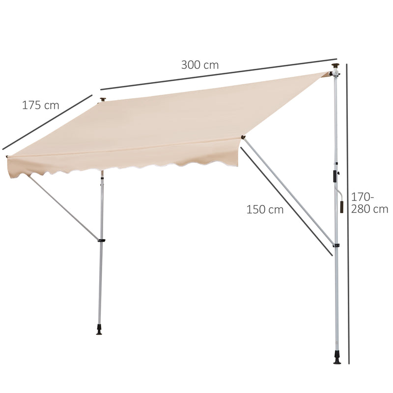 3x1.5m Garden Patio Manual Awning Canopy Sun Shade Shelter Retractable Adjustable Aluminium Frame Beige