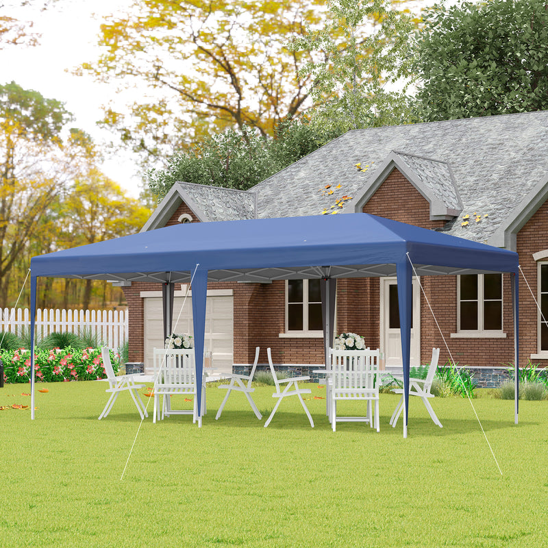 Pop Up Gazebo, Double Roof Foldable Canopy Tent, Wedding Awning Canopy w/ Carrying Bag, 6 m x 3 m x 2.65 m, Blue