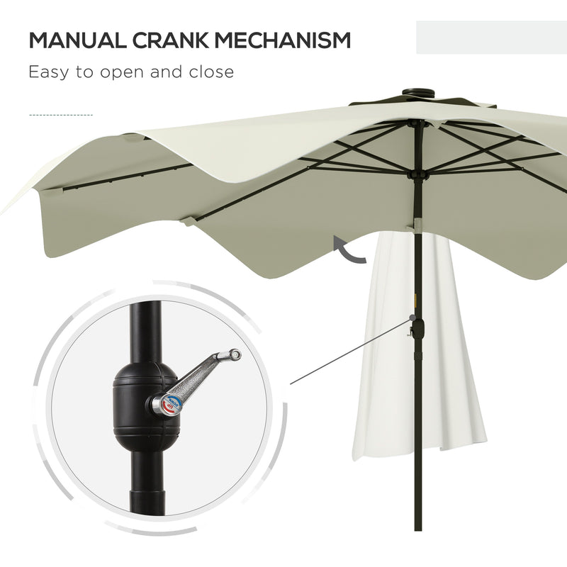Solar Patio Umbrella with LED and Tilt, Outdoor Market Table Umbrella Parasol with Crank, 3 x 3 (m), Cream White