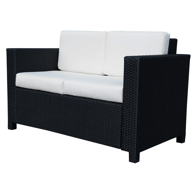 Garden Rattan Sofa 2 Seater Outdoor Garden Wicker Weave Furniture Patio 2-Seater Double Couch Loveseat Black