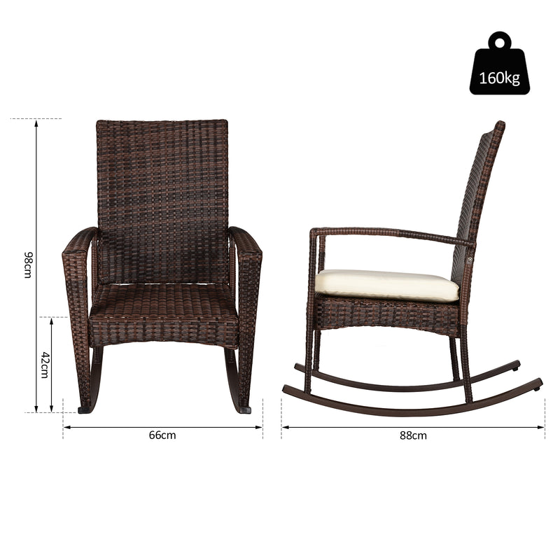 Rattan Rocking Chair Rocker Garden Furniture Seater Patio Bistro Relaxer Outdoor Wicker Weave with Cushion - Brown