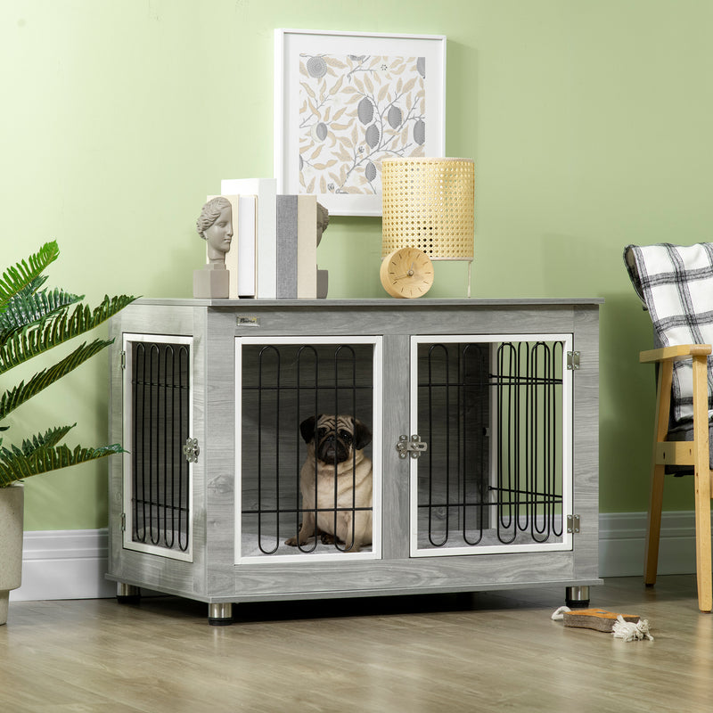 Dog Crate Furniture Side End Table with Soft Washable Cushion, Indoor Dog Kennel with Wire Mesh, Large Top, for Medium and Large Dogs