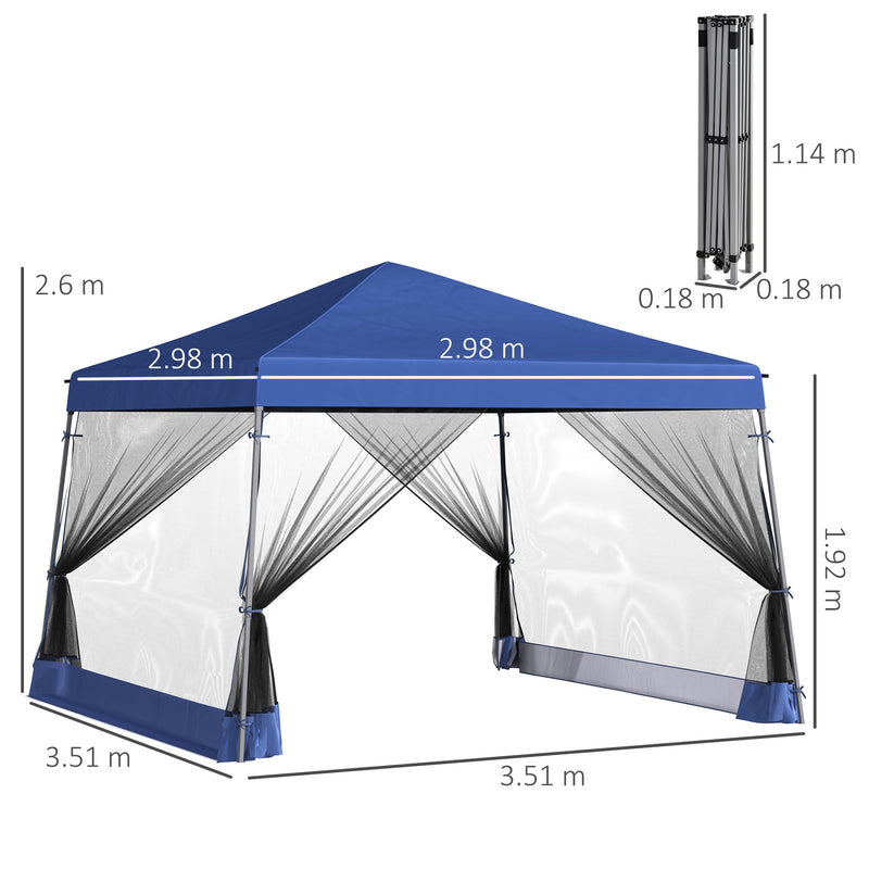 3.6 x 3.6m Outdoor Garden Pop-up Gazebo Canopy Tent Sun Shade Event Shelter Folding with Mesh Screen Side Walls - Blue