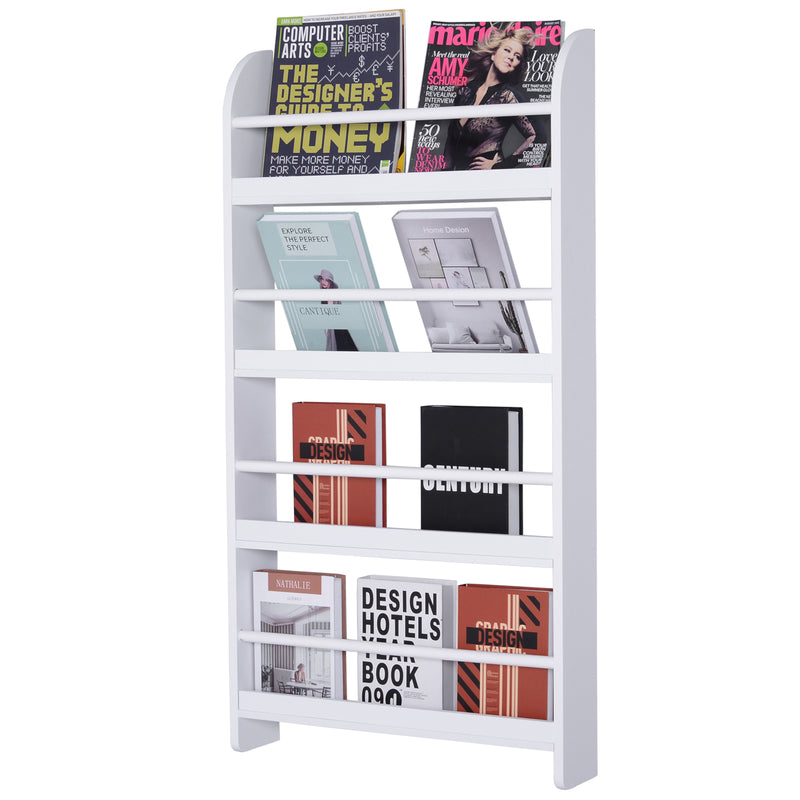 Wood Wall/Standing Magazine Holders Book Rack Shelf 4 Tiers Space Saving Design Water Resist Home Office Decoration