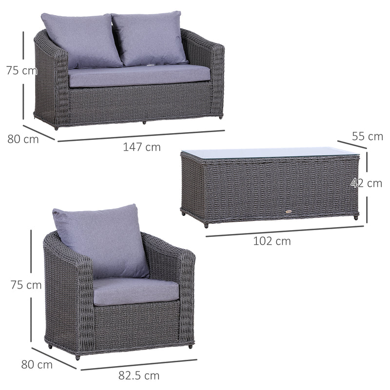 Rattan Garden Furniture Set 4-seater Sofa Set Coffee Table Single Chair Bench Aluminium Frame Fully-assembly, Grey