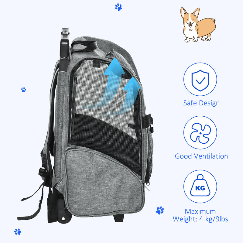 Travel Bag for Dogs Pet Carry Backpack w/ Trolley and Telescopic Handle Portable Stroller Wheel Luggage Bag, Grey