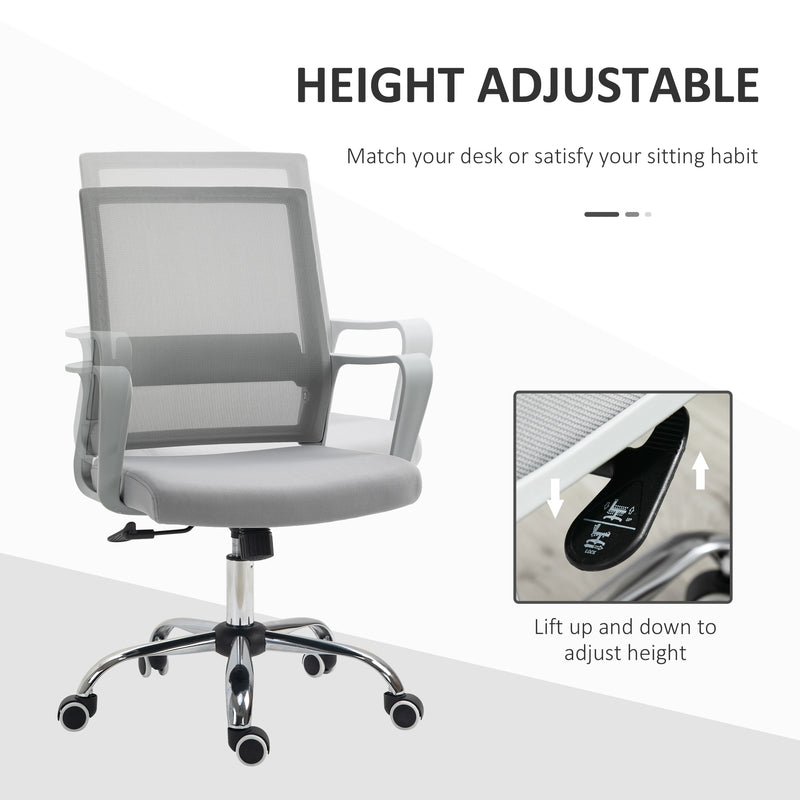 Ergonomic Office Chair Adjustable Height Breathable Mesh Desk Chair w/Armrest and 360° Swivel Castor Wheels Grey