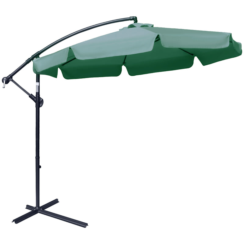 2.7m Garden Parasol Cantilever Umbrella with Crank Handle and Cross Base for Outdoor, Hanging Sun Shade, Green