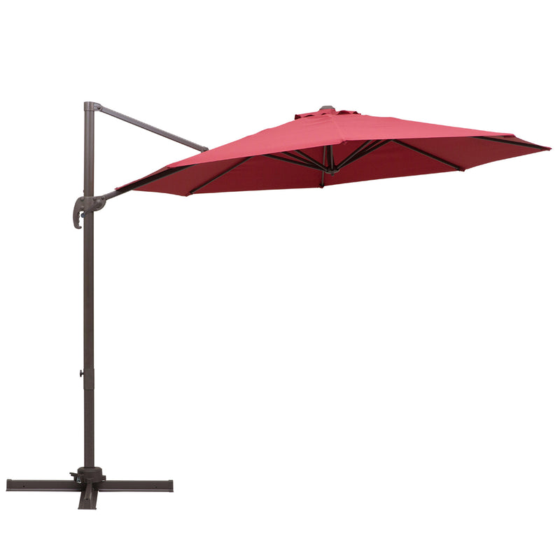 3m Cantilever Aluminium Frame 360 Rotation Hanging Parasol w/ Cross Base Wine Red