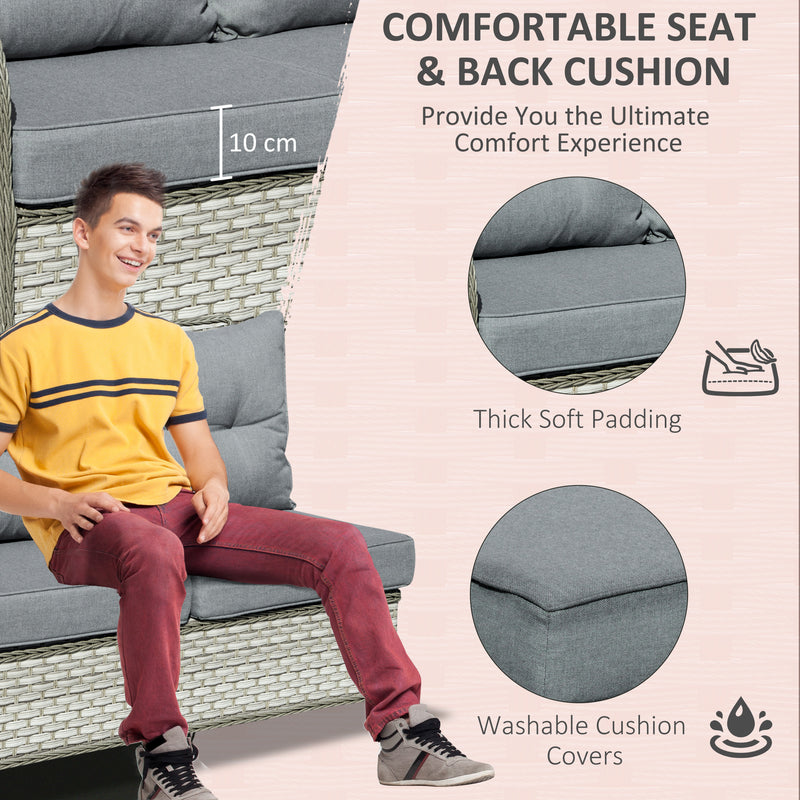 7-Seater Patio PE Rattan Corner Sofa w/ Adjustable Convertible Rising Table, Wicker Sectional Conversation Furniture w/ Cushions, Grey