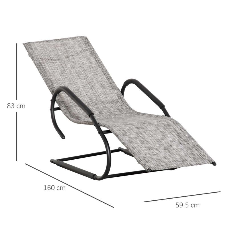 Outdoor Sun Lounger with Headrest, Texteline Reclining Chaise Lounge Chair Rocking Chair for Garden, Balcony, Deck, Grey