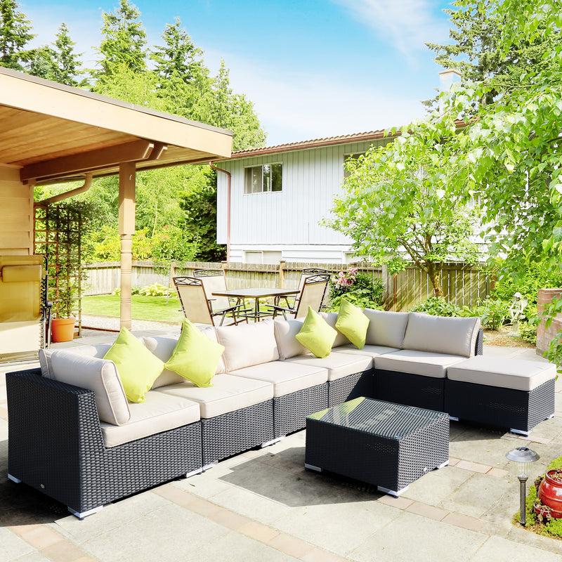 7-Seater Sofa Rattan Garden Furniture Aluminium Outdoor Patio Set Wicker Seater Table - Black