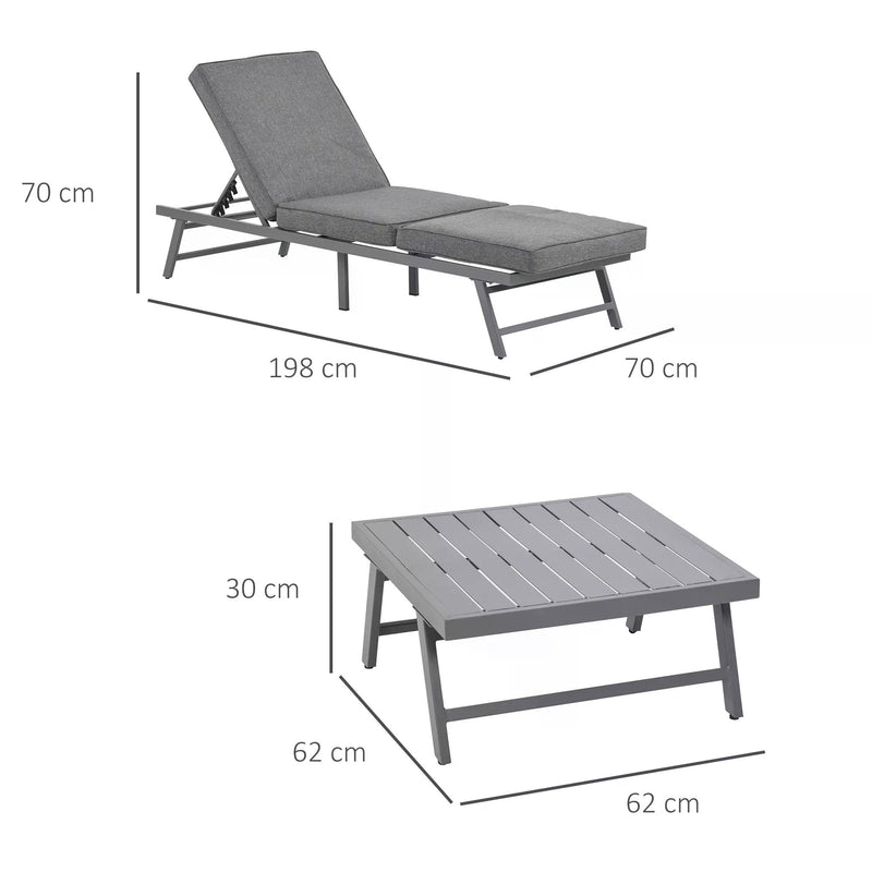 3 Pcs Garden Seating Set w/ Convertible Sofa Lounge Table Padded Cushions Outdoor Patio Furniture Couch Grey