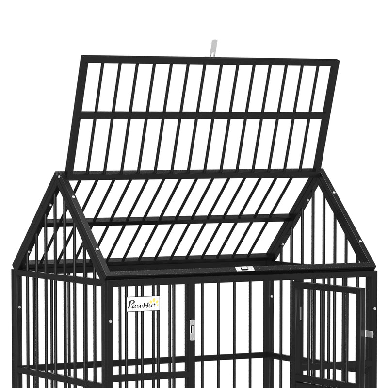43" Heavy Duty Dog Crate on Wheels, with Removable Tray, Openable Top