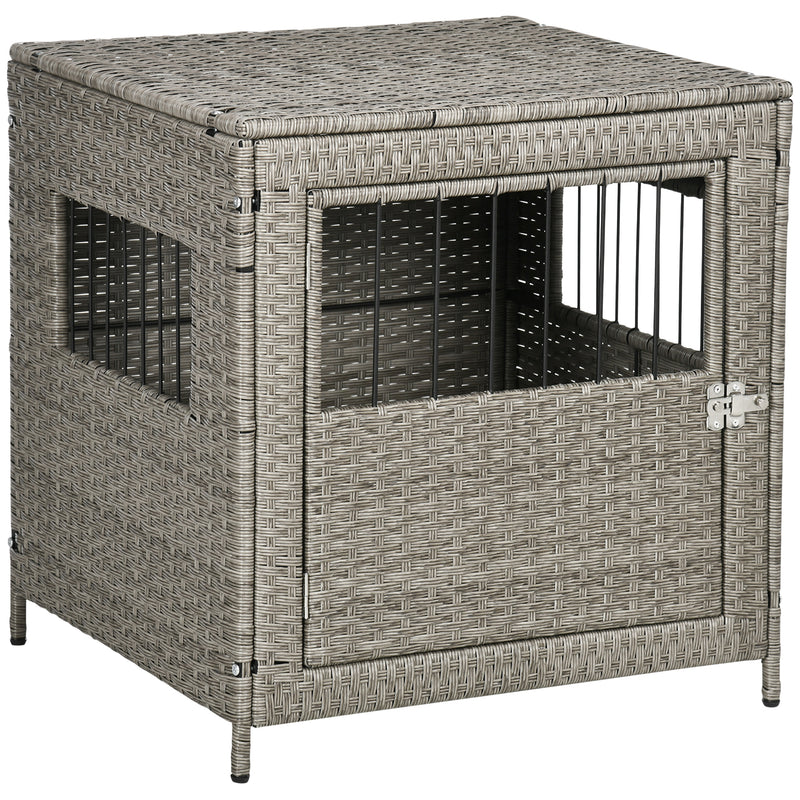 Wicker Dog Cage, Dog Crate with Lockable Door and Soft Washable Cushion for Small Sized Dogs, 62 x 59 x 66 cm, Grey