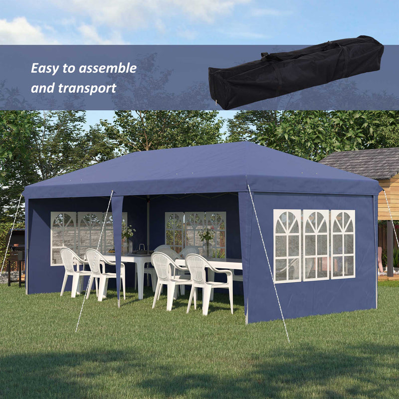 3 x 6m Pop Up Gazebo, Height Adjustable Marquee Party Tent with Sidewalls and Storage Bag, Blue