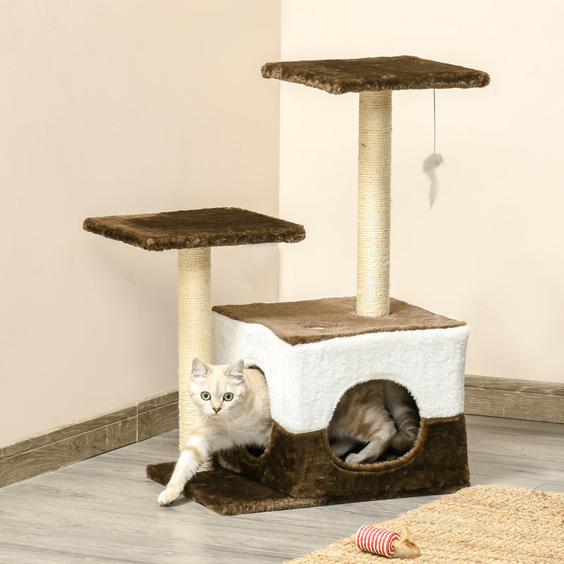 Cat Scratching Post Cat Tree with Condo Perch Interactive Mouse Toy, 45 x 33 x 70 cm, Brown