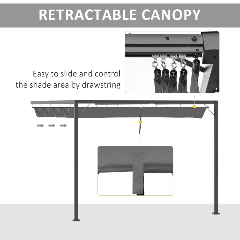 3(m) Outdoor Pergola Retractable Canopy Wall Mounted Gazebo Patio Shelter Sun Shade, Grey